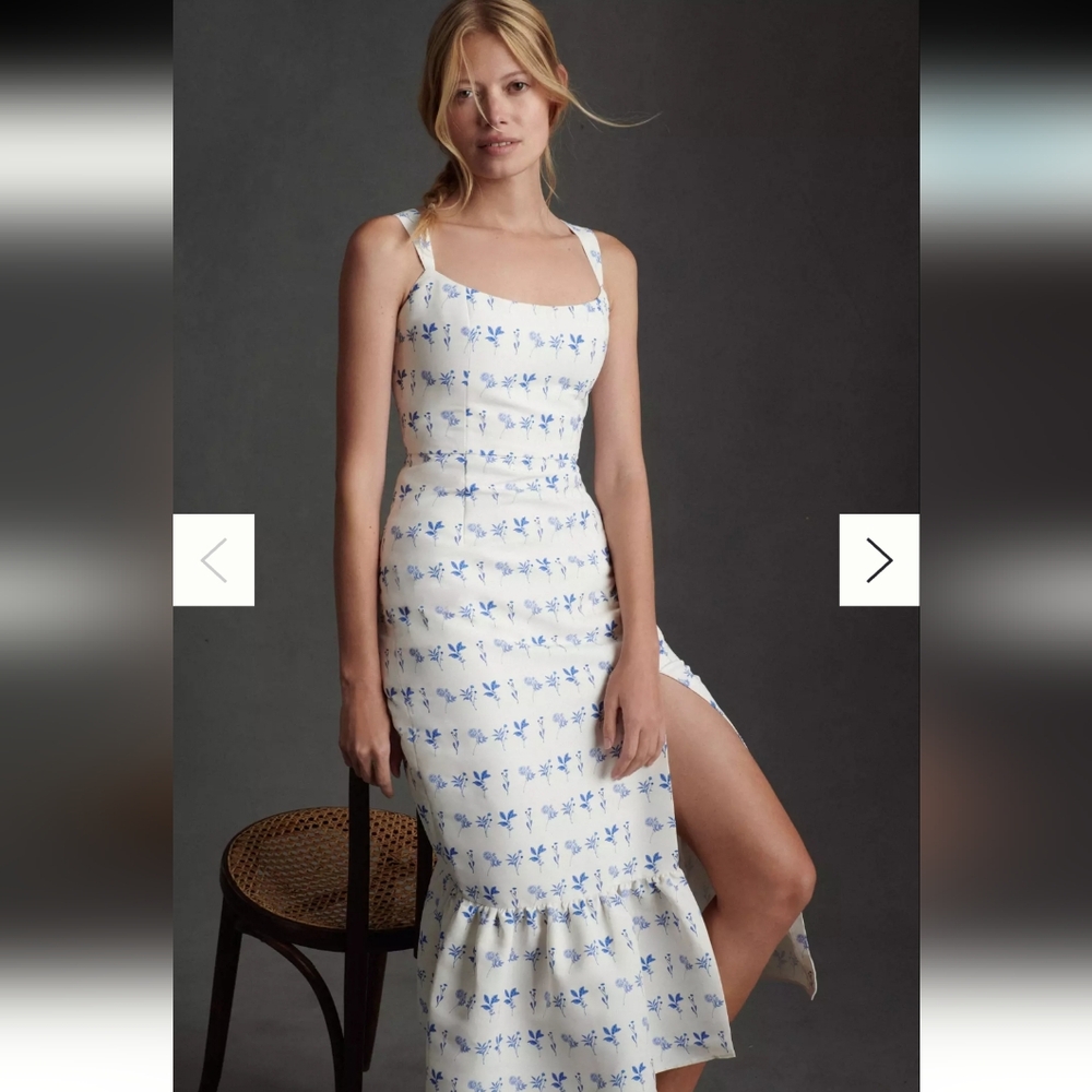 💖💖 NWT Sachin & Babi Eliza Chinoiserie Midi Dress White and Blue Print Size 16